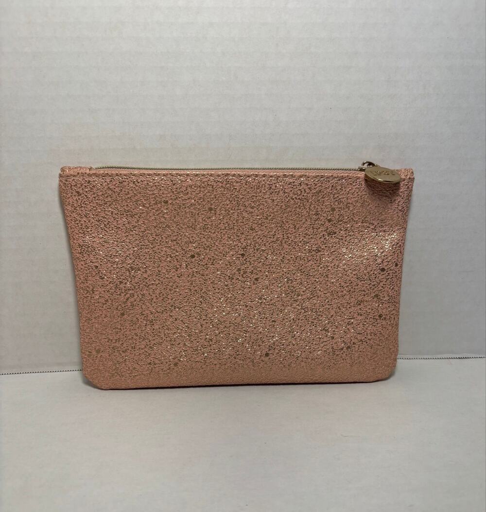 Ipsy Pink Metallic Rose Gold Sparkly Cosmetic Makeup Glam Bag Pouch